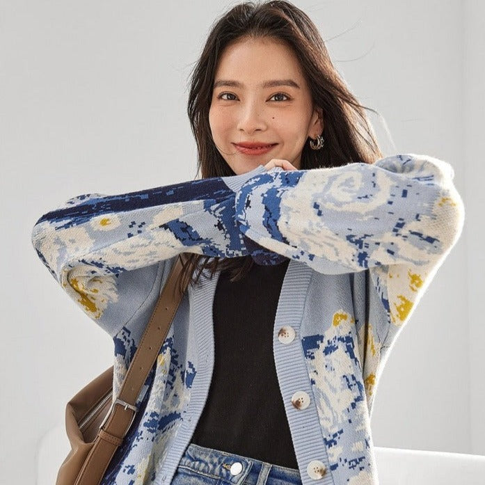 Van Gogh Starry Night Knitted Cardigan Jumper