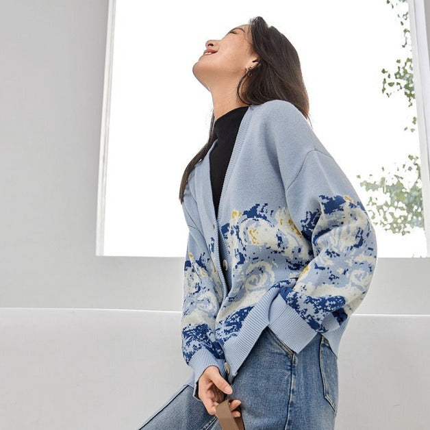 Van Gogh Starry Night Knitted Cardigan Jumper