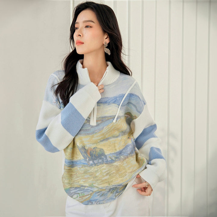 Van Gogh Landscape Half Zip Jumper