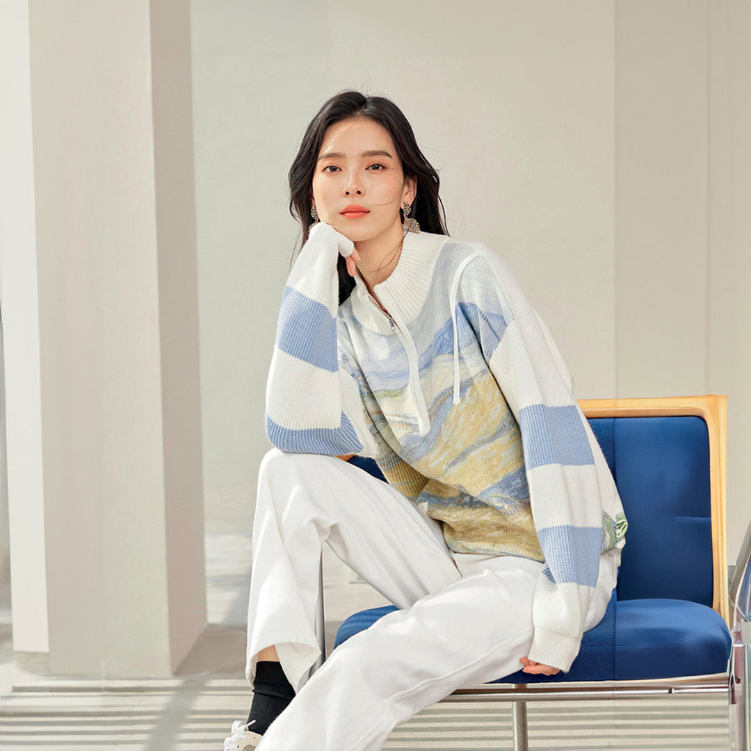 Van Gogh Landscape Half Zip Jumper