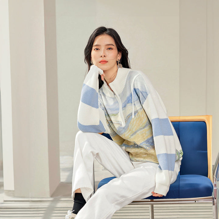 Van Gogh Landscape Half Zip Jumper