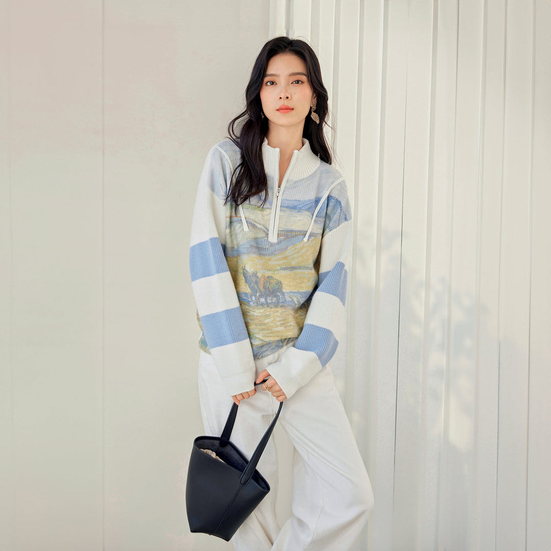 Van Gogh Landscape Half Zip Jumper
