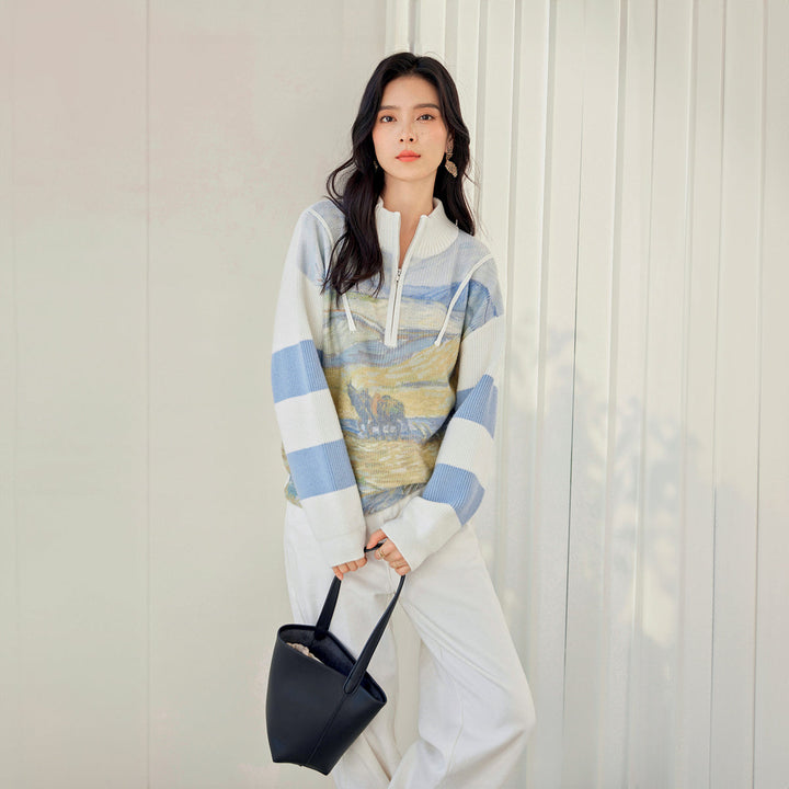 Van Gogh Landscape Half Zip Jumper