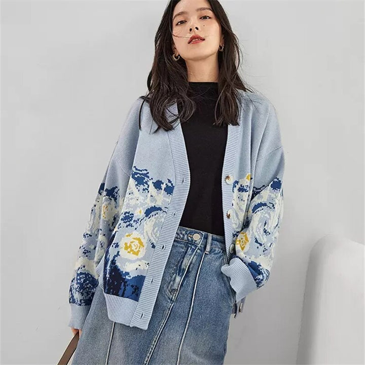 Van Gogh Starry Night Knitted Cardigan Jumper